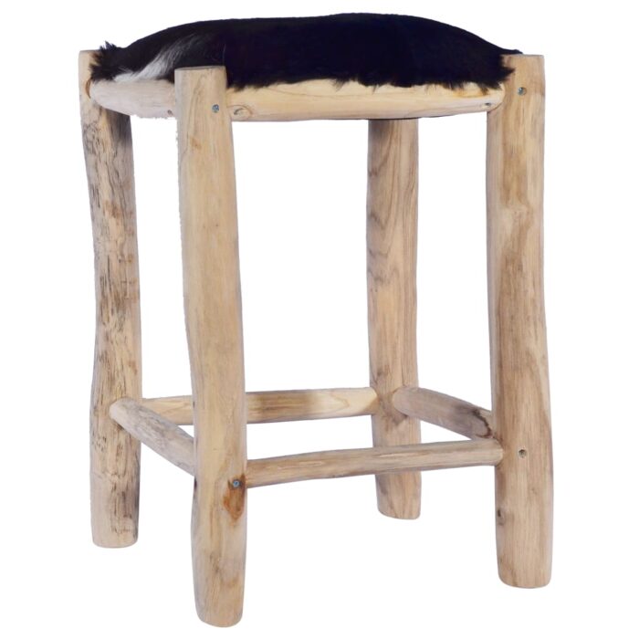 VXL8719883911052_a_en_hd_1.jpg Tabouret de bar Cuir de chèvre véritable et bois de teck massif – Image 1