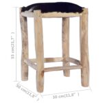 Tabouret de bar Cuir de chèvre véritable et bois de teck massif – Image 3