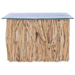 Table basse avec dessus en verre 66x66x40cm Bois de teck massif – Image 2