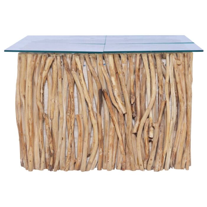 Table basse avec dessus en verre 66x66x40cm Bois de teck massif – Image 2