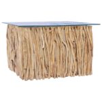 Table basse avec dessus en verre 66x66x40cm Bois de teck massif – Image 4