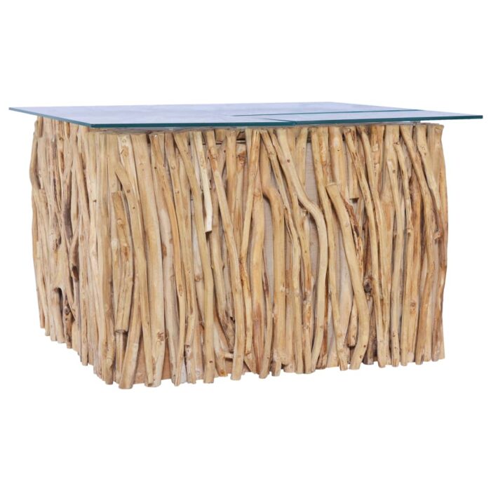Table basse avec dessus en verre 66x66x40cm Bois de teck massif – Image 4