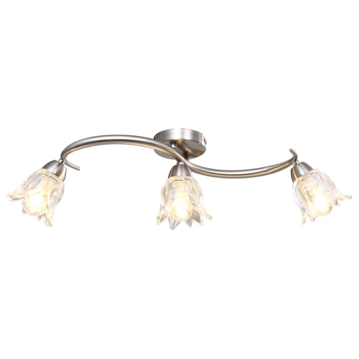 Plafonnier et abat-jour verre transparent 3 ampoules E14 Tulipe – Image 1