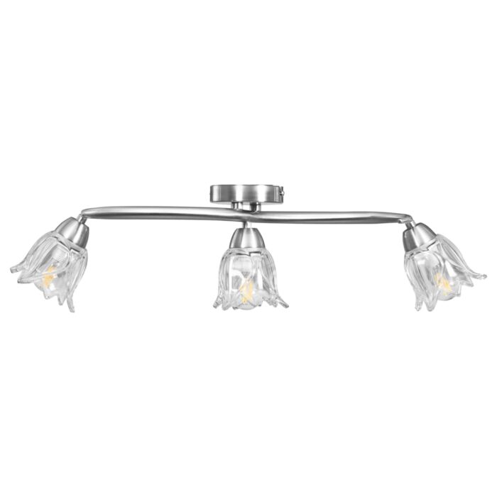 Plafonnier et abat-jour verre transparent 3 ampoules E14 Tulipe – Image 3
