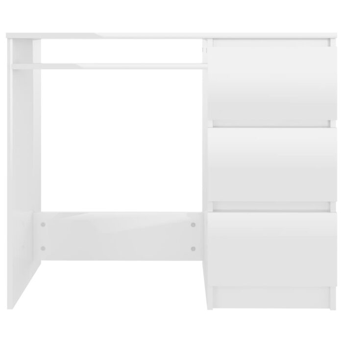 Bureau Blanc brillant 90x45x76 cm Bois d’ingénierie – Image 2