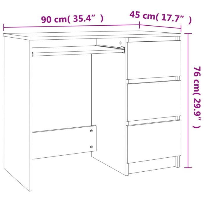Bureau Blanc brillant 90x45x76 cm Bois d’ingénierie – Image 6