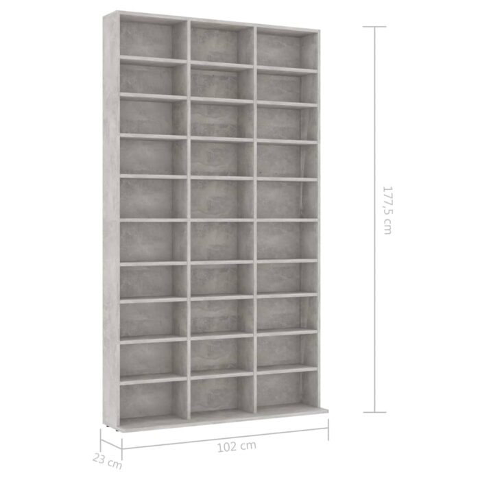 Armoire à CD Gris béton 102x16x177,5 cm Bois d'ingénierie – Image 4