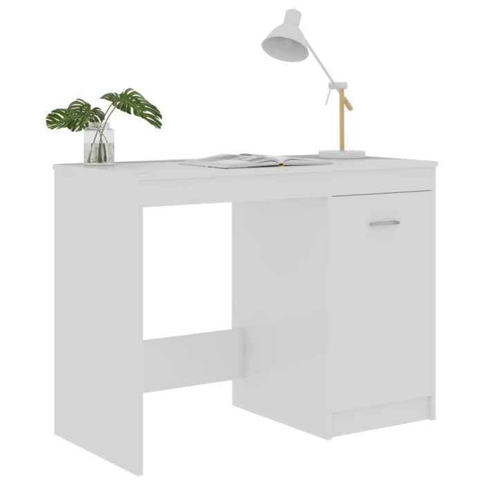 Bureau Blanc brillant 100x50x76 cm Bois d’ingénierie – Image 2