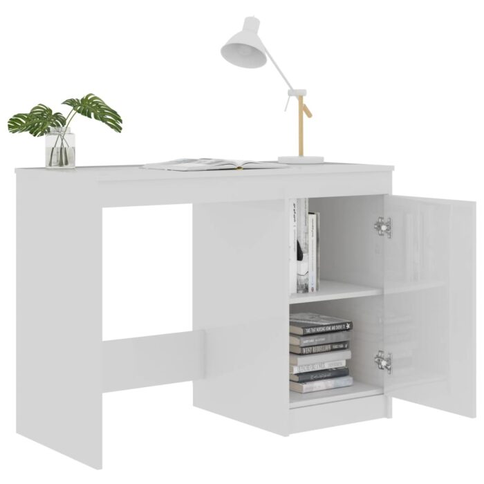 Bureau Blanc brillant 100x50x76 cm Bois d’ingénierie – Image 3