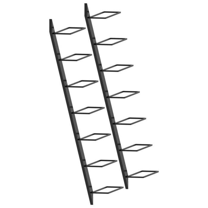 Casiers à bouteilles muraux pour 14 bouteilles 2 pcs Noir Métal – Image 3