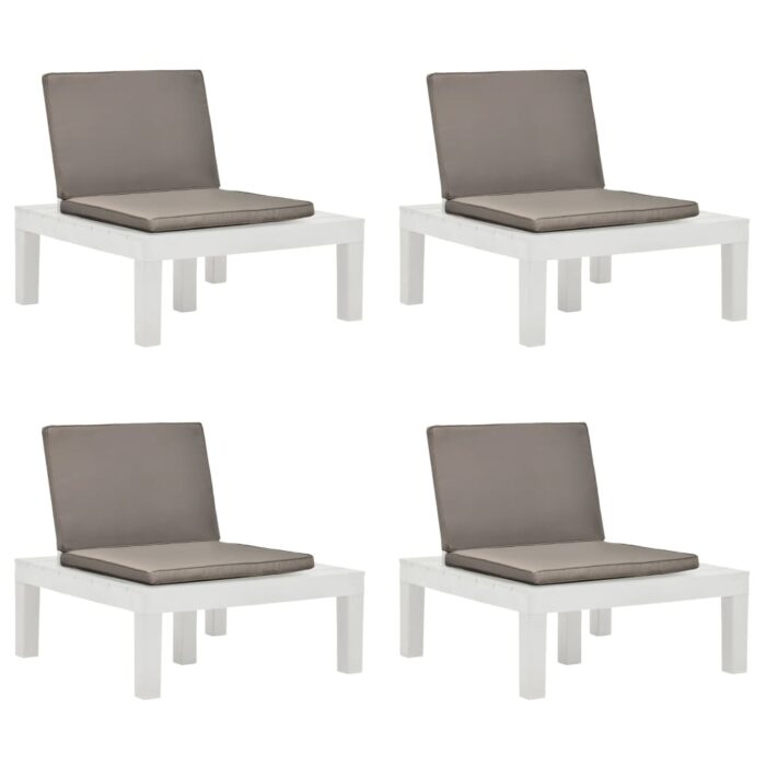 Chaises de salon de jardin et coussins lot de 4 Plastique Blanc – Image 1