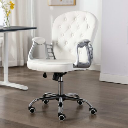 Chaise de bureau pivotante Blanc Similicuir
