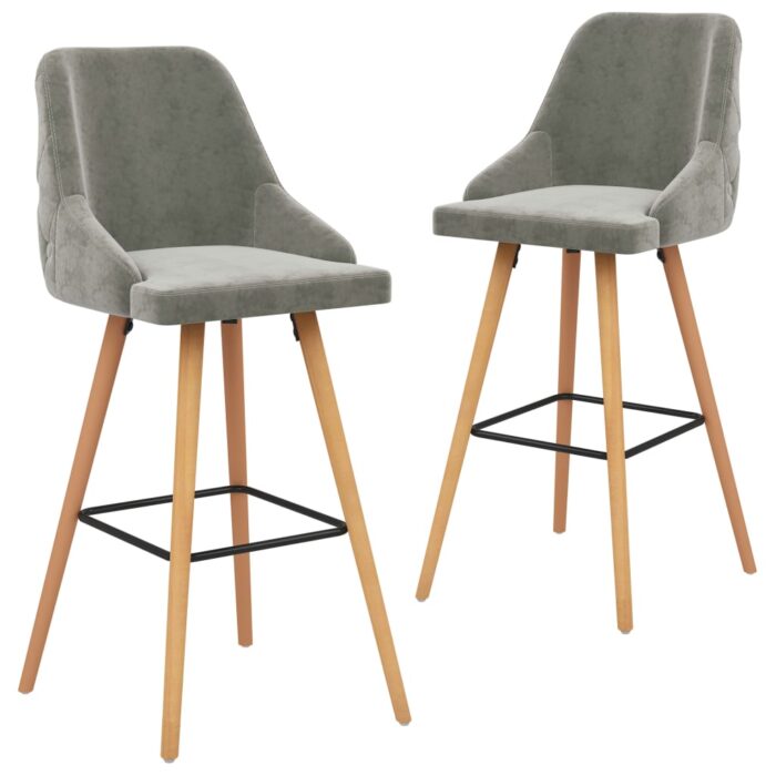 Tabourets de bar lot de 2 gris clair velours – Image 1