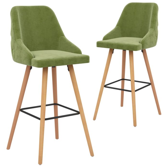 Tabourets de bar lot de 2 vert clair velours – Image 1