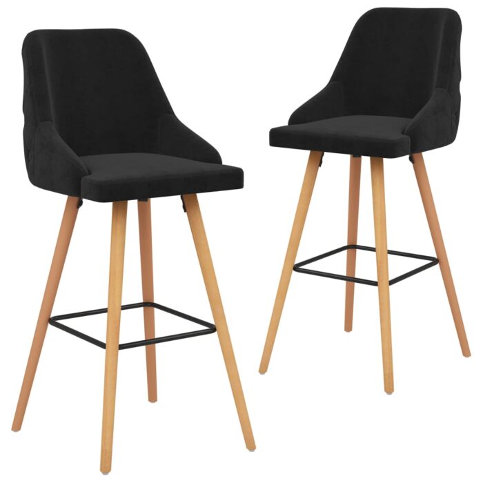 Tabourets de bar lot de 2 noir velours – Image 1