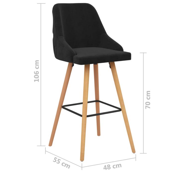 Tabourets de bar lot de 2 noir velours – Image 6
