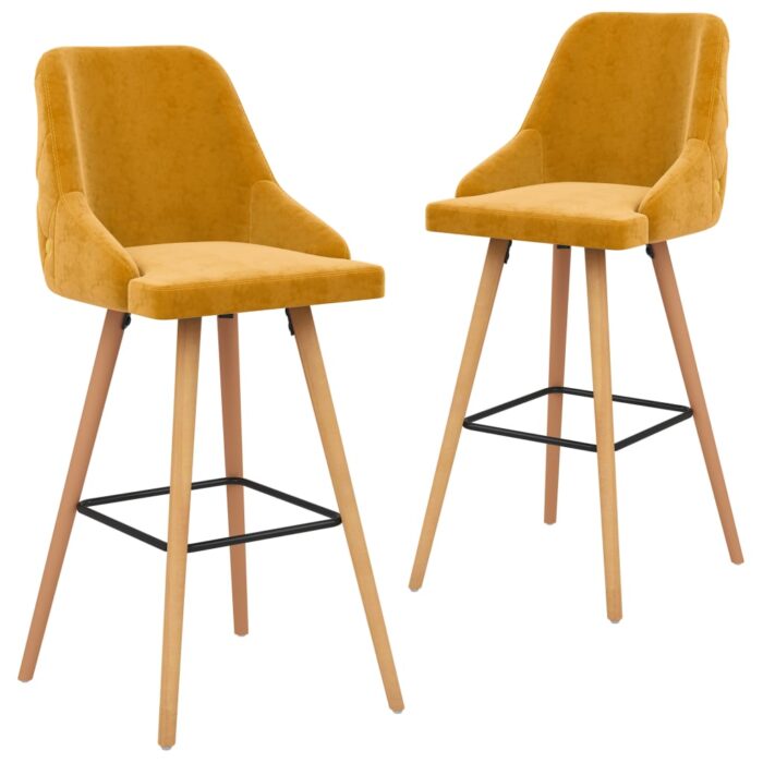 Tabourets de bar lot de 2 jaune velours – Image 1