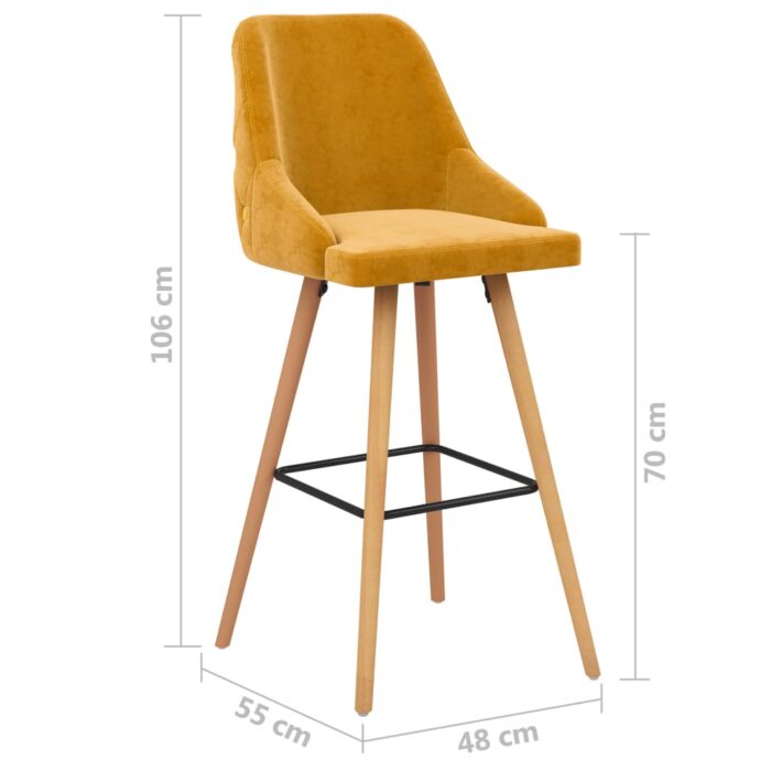 Tabourets de bar lot de 2 jaune velours – Image 6