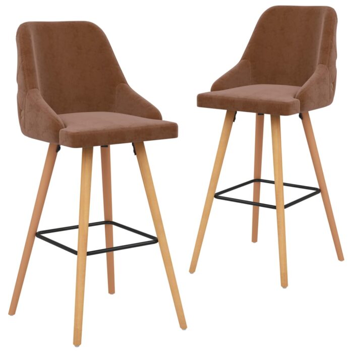 Tabourets de bar lot de 2 marron velours – Image 1