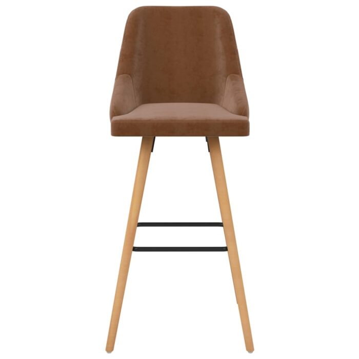 Tabourets de bar lot de 2 marron velours – Image 3
