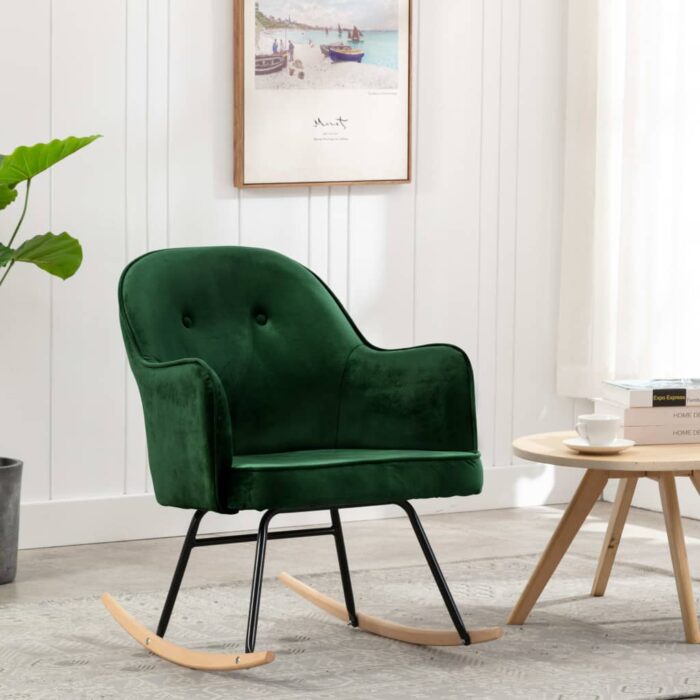 VXL8719883988856_m_en_hd_1.jpg Chaise à bascule Vert foncé Velours – Image 1