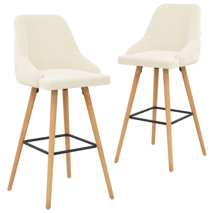 Chaises de bar lot de 2 crème velours – Image 1