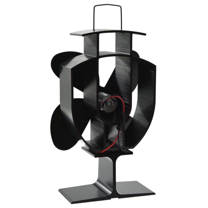 Ventilateur de poêle alimenté par chaleur 4 pales Noir – Image 3