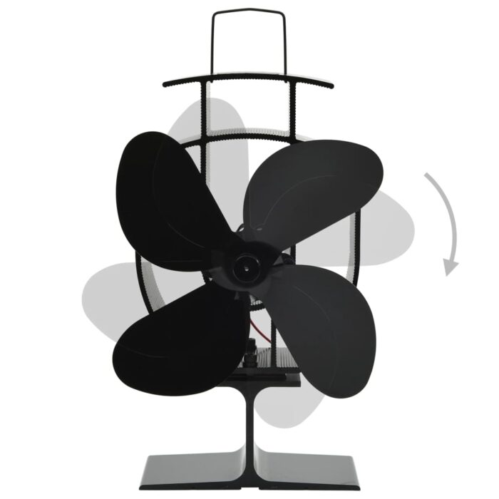 Ventilateur de poêle alimenté par chaleur 4 pales Noir – Image 4