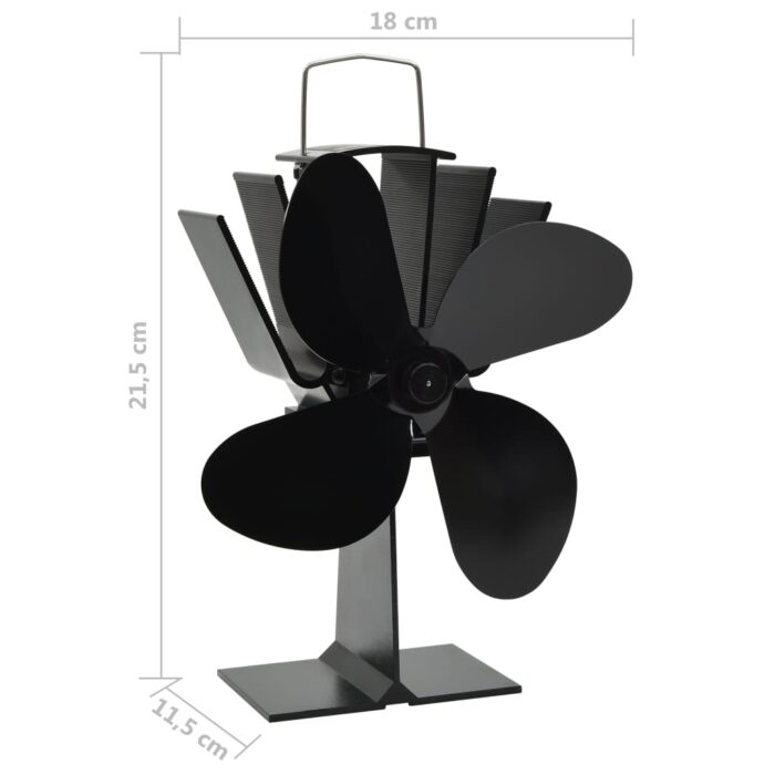 Ventilateur de poêle alimenté par chaleur 4 pales Noir – Image 5