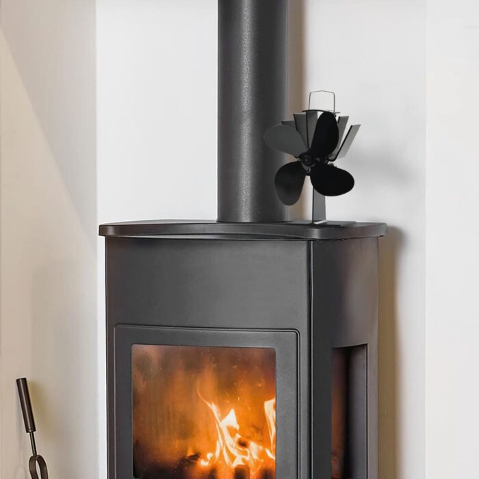Ventilateur de poêle alimenté par chaleur 4 pales Noir – Image 1