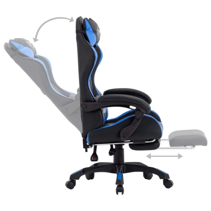 Fauteuil de jeux vidéo avec repose-pied Bleu et noir Similicuir – Image 3