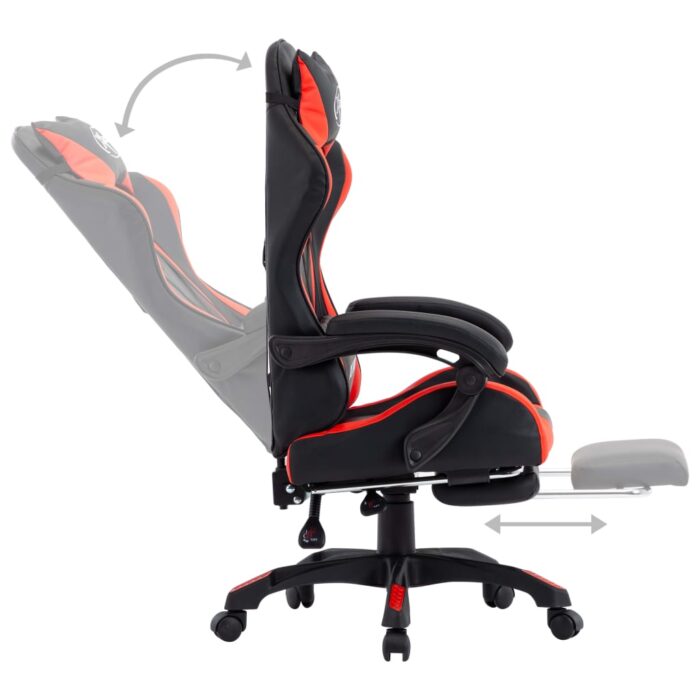 Fauteuil de jeux vidéo et repose-pied Rouge et noir Similicuir – Image 3