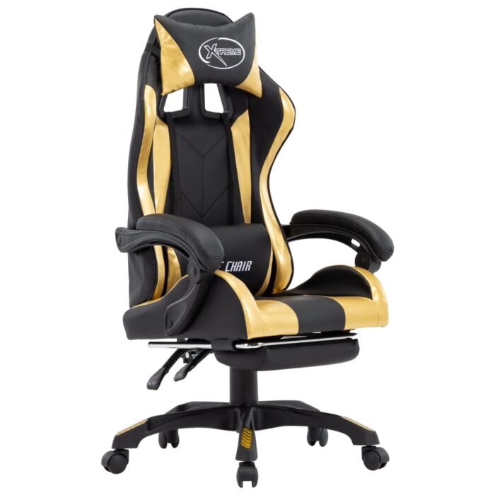 VXL8719883995052_a_en_hd_1.jpg Fauteuil de jeux vidéo avec repose-pied Doré et noir Similicuir – Image 1