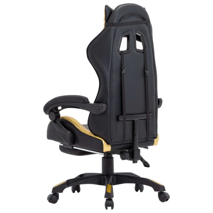 Fauteuil de jeux vidéo avec repose-pied Doré et noir Similicuir – Image 4