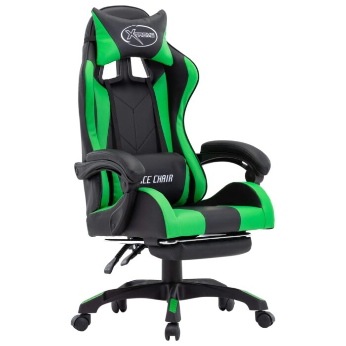Fauteuil de jeux vidéo avec repose-pied Vert et noir Similicuir – Image 1