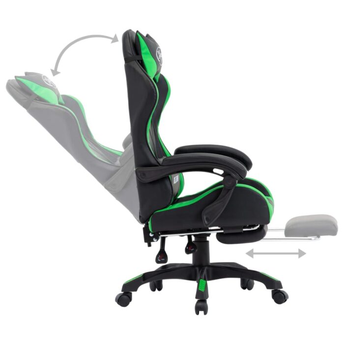 Fauteuil de jeux vidéo avec repose-pied Vert et noir Similicuir – Image 3