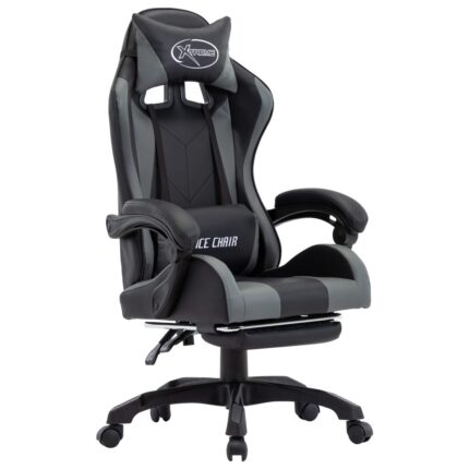 Fauteuil de jeux vidéo avec repose-pied Gris et noir Similicuir