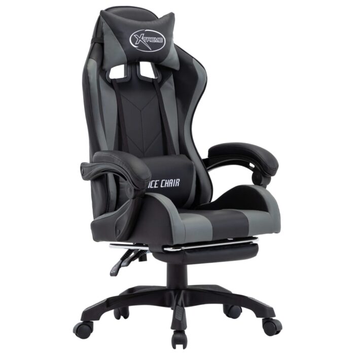 VXL8719883995076_a_en_hd_1.jpg Fauteuil de jeux vidéo avec repose-pied Gris et noir Similicuir – Image 1