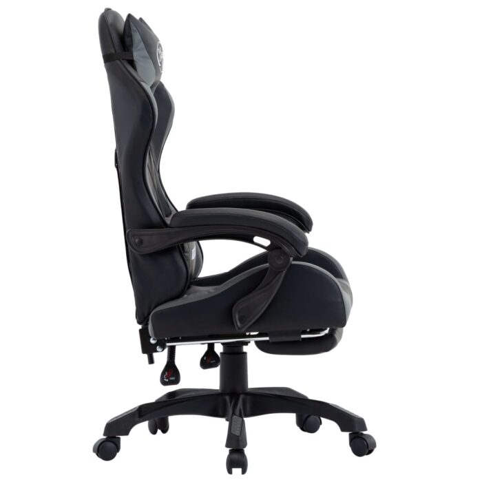 Fauteuil de jeux vidéo avec repose-pied Gris et noir Similicuir – Image 2