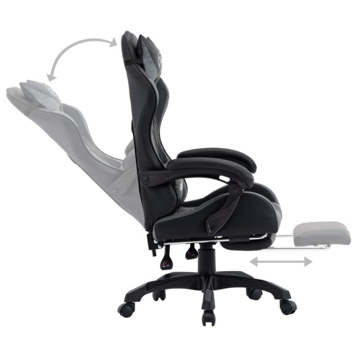 Fauteuil de jeux vidéo avec repose-pied Gris et noir Similicuir – Image 3
