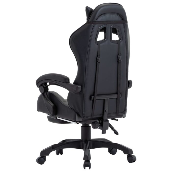 Fauteuil de jeux vidéo avec repose-pied Gris et noir Similicuir – Image 4