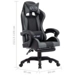 Fauteuil de jeux vidéo avec repose-pied Gris et noir Similicuir – Image 7