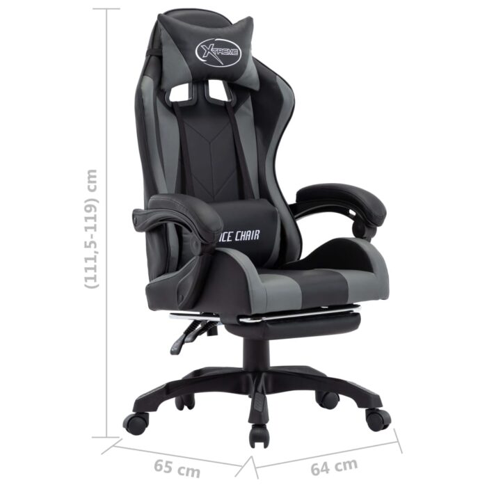 Fauteuil de jeux vidéo avec repose-pied Gris et noir Similicuir – Image 7