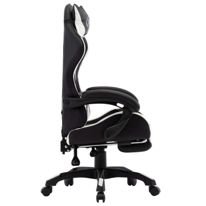 Fauteuil de jeux vidéo et repose-pied Blanc et noir Similicuir – Image 2