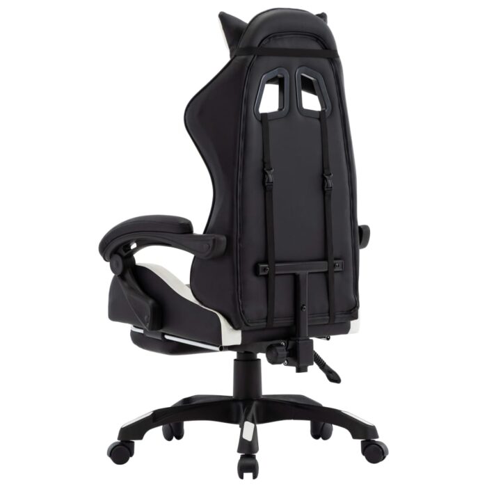 Fauteuil de jeux vidéo et repose-pied Blanc et noir Similicuir – Image 4