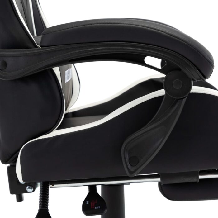 Fauteuil de jeux vidéo et repose-pied Blanc et noir Similicuir – Image 6