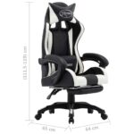 Fauteuil de jeux vidéo et repose-pied Blanc et noir Similicuir – Image 7