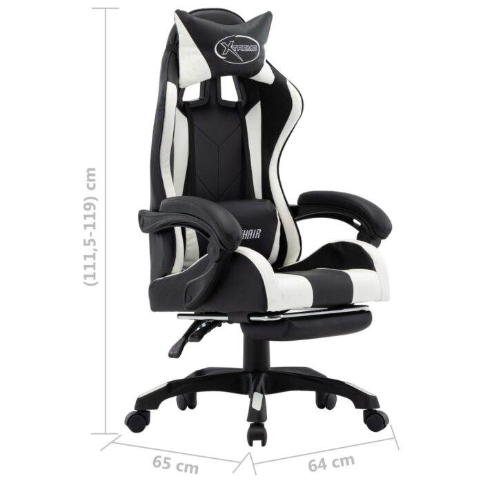 Fauteuil de jeux vidéo et repose-pied Blanc et noir Similicuir – Image 7