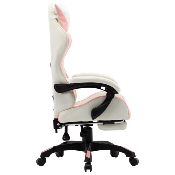 Fauteuil de jeux vidéo et repose-pied Rose et blanc Similicuir – Image 2