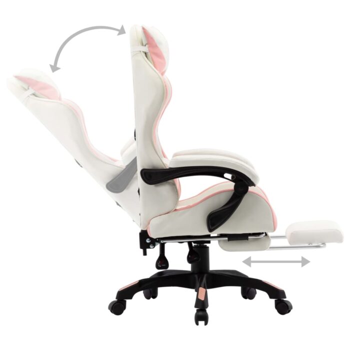 Fauteuil de jeux vidéo et repose-pied Rose et blanc Similicuir – Image 3